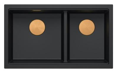 Quadri Newport II Dvojitý Černý Granitový Vestavný Dřez 76x45 cm s Měděnou Zátkou 1208971361