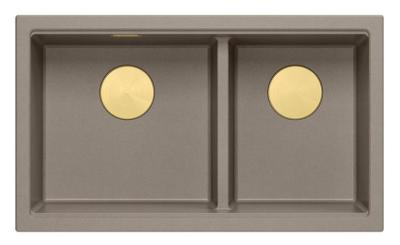Quadri Newport II Dvojitý Taupe Granitový Nástavný Dřez 76x45 cm se Zlatou Zátkou 1208971367