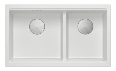 Quadri Newport II Dvojitý bílý granitový nástavbový dřez 76x45 cm s nerezovou zástrčkou 1208971368