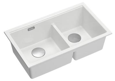 Quadri Newport II Dvojitý bílý granitový nástavbový dřez 76x45 cm s nerezovou zástrčkou 1208971368
