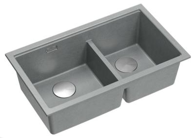 Quadri Newport II Dvojitý šedý granitový nástavbový dřez 76x45 cm s nerezovou zátkou 1208971370