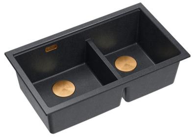 Quadri Newport II Dvojitý Antracitový Granitový Podstavcový Dřez 702 x 390 mm s Měděnou Zátkou 1208971374