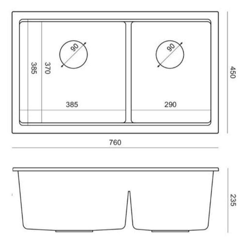 Quadri Newport II Dvojitý šedý granitový podskříňový dřez 702 x 390 mm s měděnou zátkou 1208971375