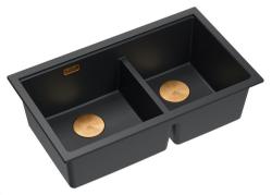 Quadri Newport II Dvojitý Černý Granitový Vestavný Dřez 702 x 390 mm s Měděnou Zátkou 1208971376