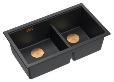 Quadri Newport II Dvojitý Černý Granitový Vestavný Dřez 702 x 390 mm s Měděnou Zátkou 1208971376