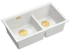 Quadri Newport II Dvojitý Bílý Granitový Podskříňkový Dřez 702 x 390 mm s Zlatým Zátkou 1208971378