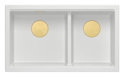 Quadri Newport II Dvojitý Bílý Granitový Podskříňkový Dřez 702 x 390 mm s Zlatým Zátkou 1208971378
