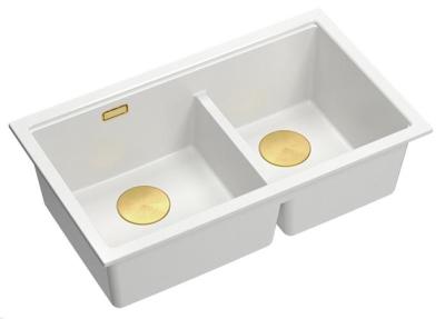 Quadri Newport II Dvojitý Bílý Granitový Podskříňkový Dřez 702 x 390 mm s Zlatým Zátkou 1208971378