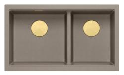 Quadri Newport II Dvojitý Taupe Granitový Vestavný Dřez 702 x 390 mm se Zlatou Zátkou 1208971382