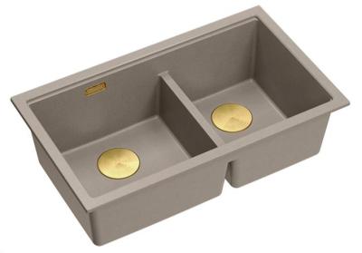 Quadri Newport II Dvojitý Taupe Granitový Vestavný Dřez 702 x 390 mm se Zlatou Zátkou 1208971382