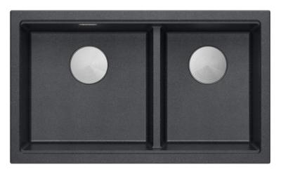 Quadri Newport II Dvojitý antracitový granitový podstavbový dřez 702 x 390 mm s nerezovou zátkou 1208971384