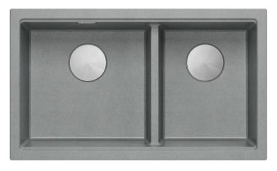 Quadri Newport II Dvojitý šedý granitový podstavcový dřez 702 x 390 mm s nerezovou zástrčkou 1208971385