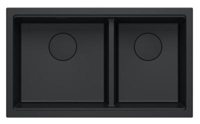 Quadri Newport II Dvojitý černý granitový dřez 702 x 390 mm s černou zátkou 1208971386