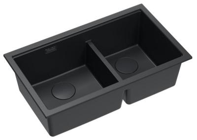 Quadri Newport II Dvojitý černý granitový dřez 702 x 390 mm s černou zátkou 1208971386