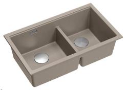 Quadri Newport II Dvojitý Taupe Granitový Vestavný Dřez 702 x 390 mm s Nerezovou Zástrčkou 1208971387