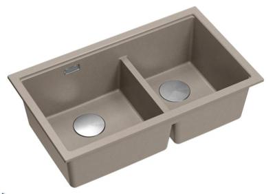 Quadri Newport II Dvojitý Taupe Granitový Vestavný Dřez 702 x 390 mm s Nerezovou Zástrčkou 1208971387