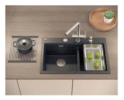 Quadri Hard Rock Dvojitý antracitový granitový nástavný dřez 76x50 cm s nerezovou zástrčkou a příslušenstvím 1208971399