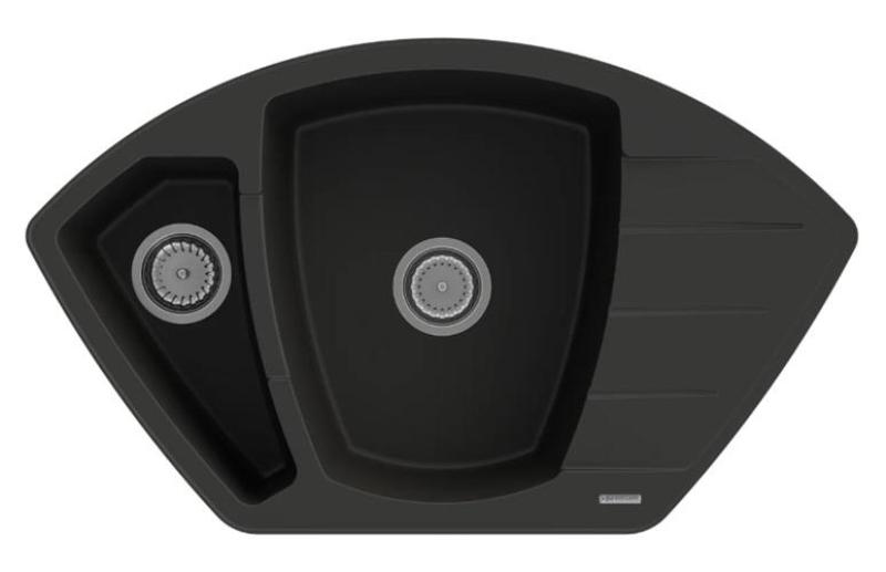 Graniteland Monte Granitový černý rohový dřez na povrch 901x538mm s nerezovou zástrčkou 1208971413