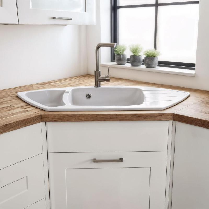 Graniteland Monte Granitový bílý nárožní dřez na povrch 901x538mm s nerezovou zátkou 1208971415