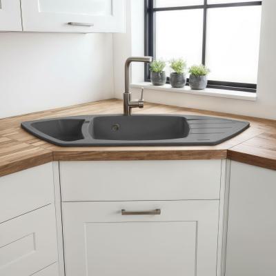 Graniteland Monte Granitový šedý rohový dřez na povrch 901x538mm s nerezovou zástrčkou 1208971416