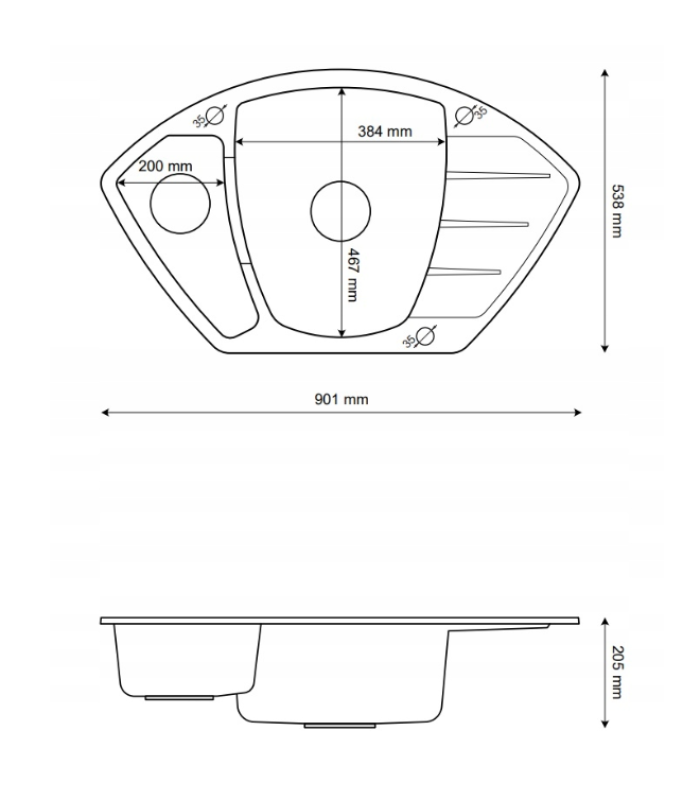 Graniteland Monte Granitový šedý rohový dřez na povrch 901x538mm s nerezovou zástrčkou 1208971416