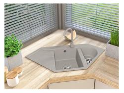 Graniteland Amiata Granitové béžové rohové umyvadlo 965x496mm s nerezovou zátkou 1208971417