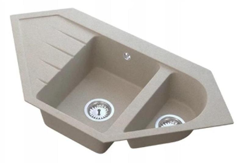 Graniteland Amiata Granitové béžové rohové umyvadlo 965x496mm s nerezovou zátkou 1208971417