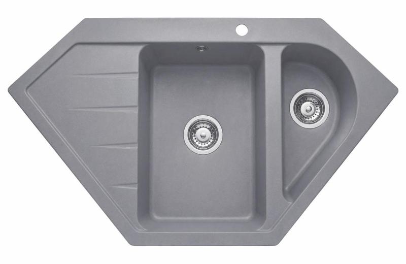 Graniteland Amiata Granitově šedý rohový dřez pro montáž na povrch 955 x 489 mm s nerezovou zátkou 1208971419
