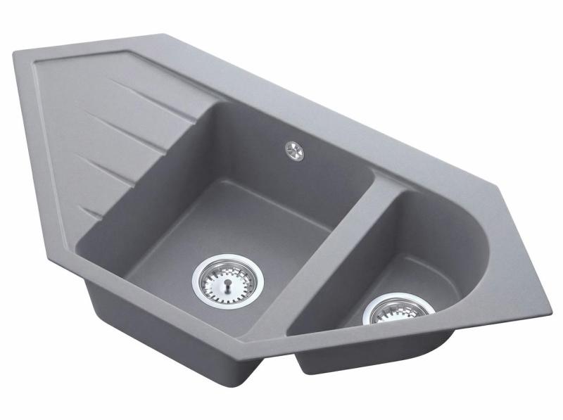 Graniteland Amiata Granitově šedý rohový dřez pro montáž na povrch 955 x 489 mm s nerezovou zátkou 1208971419