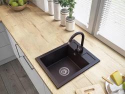 Graniteland Prest Granitový Arduin tvrdý kámen vzhled dřezu Tapwing s dírou pro kohoutek nástavba 400x500mm s nerezovým zástrčkou 1208971420
