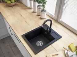 Graniteland Prest Granitový černý dřez Tapwing s otvorem pro kohoutek nástavba 400x500mm s nerezovou zástrčkou 1208971421