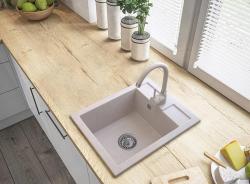 Graniteland Prest Granitový béžový dřez Tapwing s dírou pro kohoutek nástavba 400x500mm s nerezovou zástrčkou 1208971422