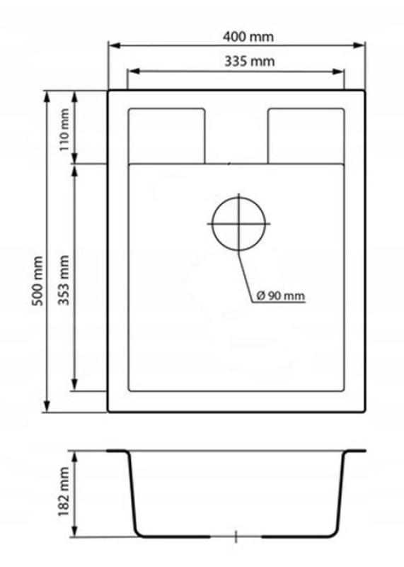 Graniteland Prest Granitový bílý dřez Tapwing s dírou pro kohoutek, nástavba 400x500mm s nerezovou zástrčkou 1208971424