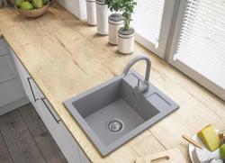 Graniteland Prest Granitový šedý dřez Tapwing s otvorem pro kohoutek nástavba 400x500mm s nerezovou zástrčkou 1208971425