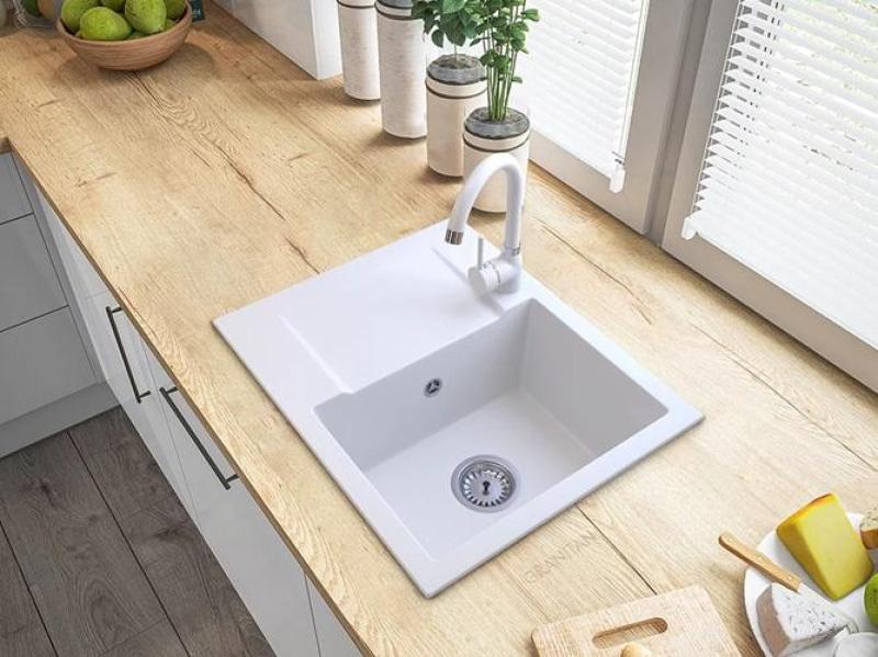 Graniteland Nex Granitový bílý dřez s odkapávací částí 574x464 mm 1208971430
