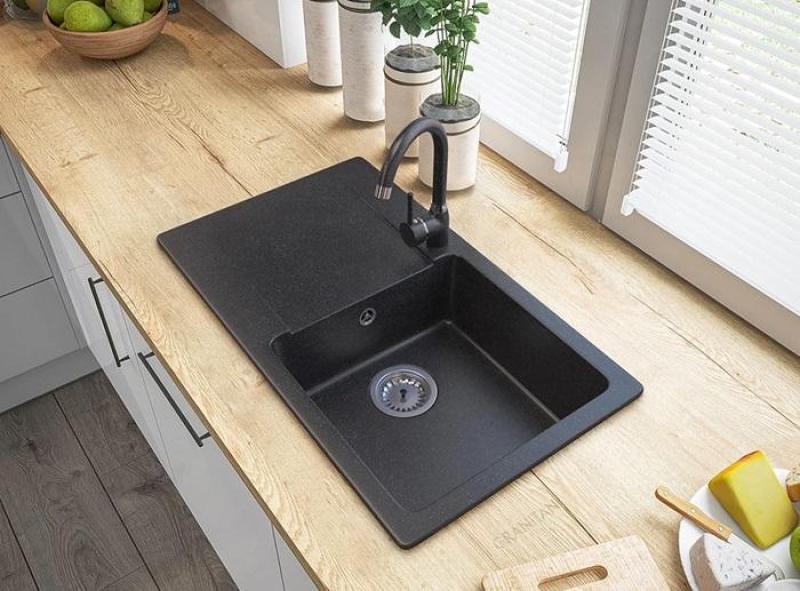 Graniteland Liri Granitový Arduin tvrdý kámen vzhled dřezu s odkapávací částí 765x448 mm 1208971437