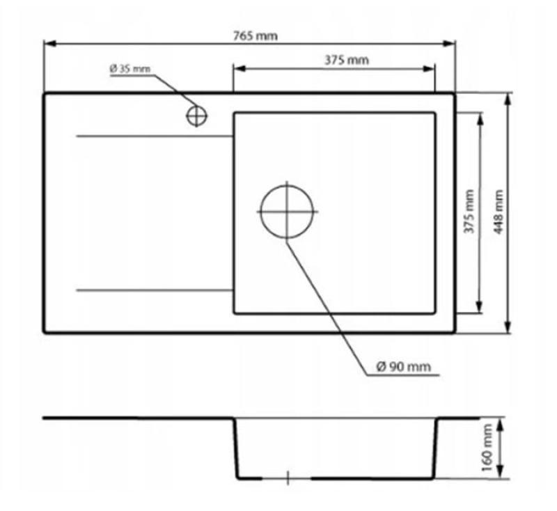 Graniteland Liri Granitový bílý dřez s odkapávací částí 765x448 mm 1208971439