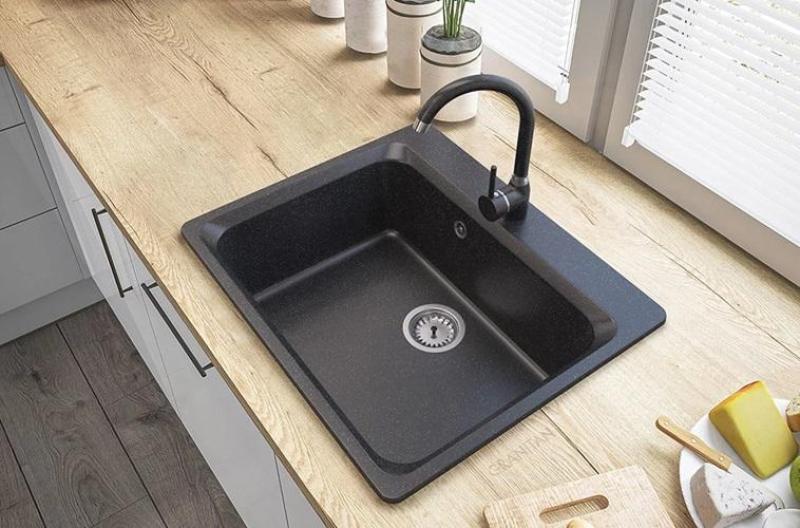 Graniteland Vastone Granitový dřez 619x522 mm Look Arduin tvrdý kámen Vestavba s bankou pro kohoutek a nerezovou zátkou 1208971442