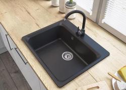 Graniteland Vastone Granitový dřez 619x522 mm Černý nástavba s dírou pro kohoutek a nerezovou zátkou 1208971443