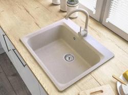 Graniteland Vastone Granitový dřez 619x522 mm Béžový s otvorem pro baterii a nerezovou zátkou 1208971444