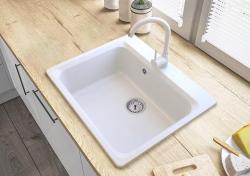 Graniteland Vastone Granitový dřez 619x522 mm Bílý Nástavba s dírou pro kohoutek a nerezovou zátkou 1208971445