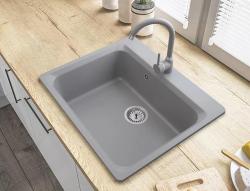 Graniteland Vastone Granitový dřez 619x522 mm Šedý Nástavba s vodovodním otvorem a nerezovou zátkou 1208971448