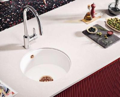 Ausmann Ceramic Ember Keramický Bílý Kruhový Dřez na Montáž a Podstavbu s Měděnou Zástrčkou 1208971462