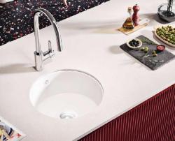 Ausmann Ceramic Ember Keramický Bílý Kulatý Dřez na Montáž a Podmontáž s Bílým Zátkou 1208971465