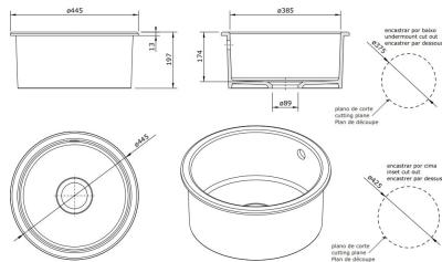 Ausmann Ceramic Ember Ceramic White Round Top Mount and Undermount Sink with White Plug 1208971465
