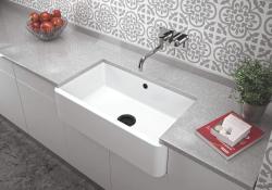 Ausmann Ceramic Mira Keramický bílý dřez - Vestavba a meziúrovňová montáž 795 x 460 mm s černým zátkou 1208971469