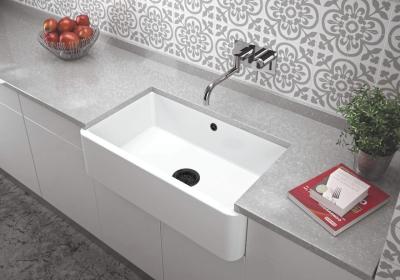 Ausmann Ceramic Mira Keramický bílý dřez - Vestavba a meziúrovňová montáž 795 x 460 mm s černým zátkou 1208971469