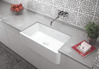 Ausmann Ceramic Mira Keramický bílý dřez - Vestavěný a mezi vestavěný 795 x 460 mm s bílou zátkou 1208971470
