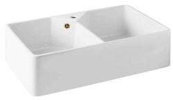 Ausmann Ceramic Mira Keramický Bílý Dvojitý Dřez - Podskříň a Meziskříň 793 x 450 mm s otvorem pro kohoutek a Zlatou zátkou 1208971476