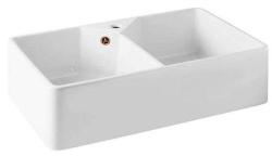 Ausmann Ceramic Mira Keramický bílý dvojitý dřez - Vestavěný a mezi vestavěný 793 x 450 mm s otvorem pro kohoutek a měděným zátkou 1208971477